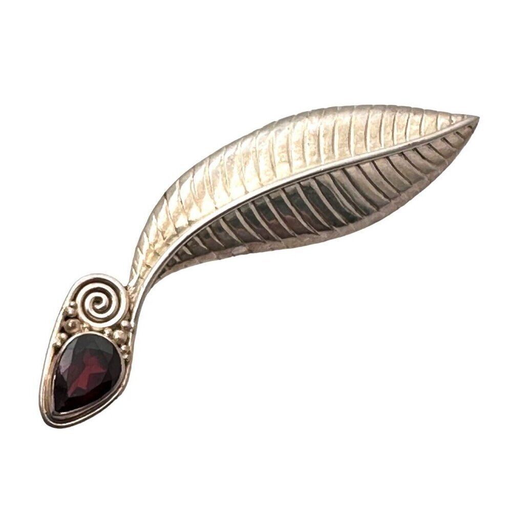 Sajen Womens Brooch Sterling Silver Red Garnet Pin Pendant Necklace Estate 31$